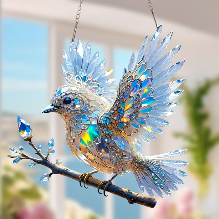 Crystal Sky Spirit Bluebird Stained Art Ornament
