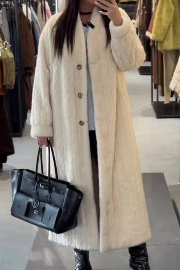 Women Casual Warm Cable-knit Plush Long Cardigan Coat