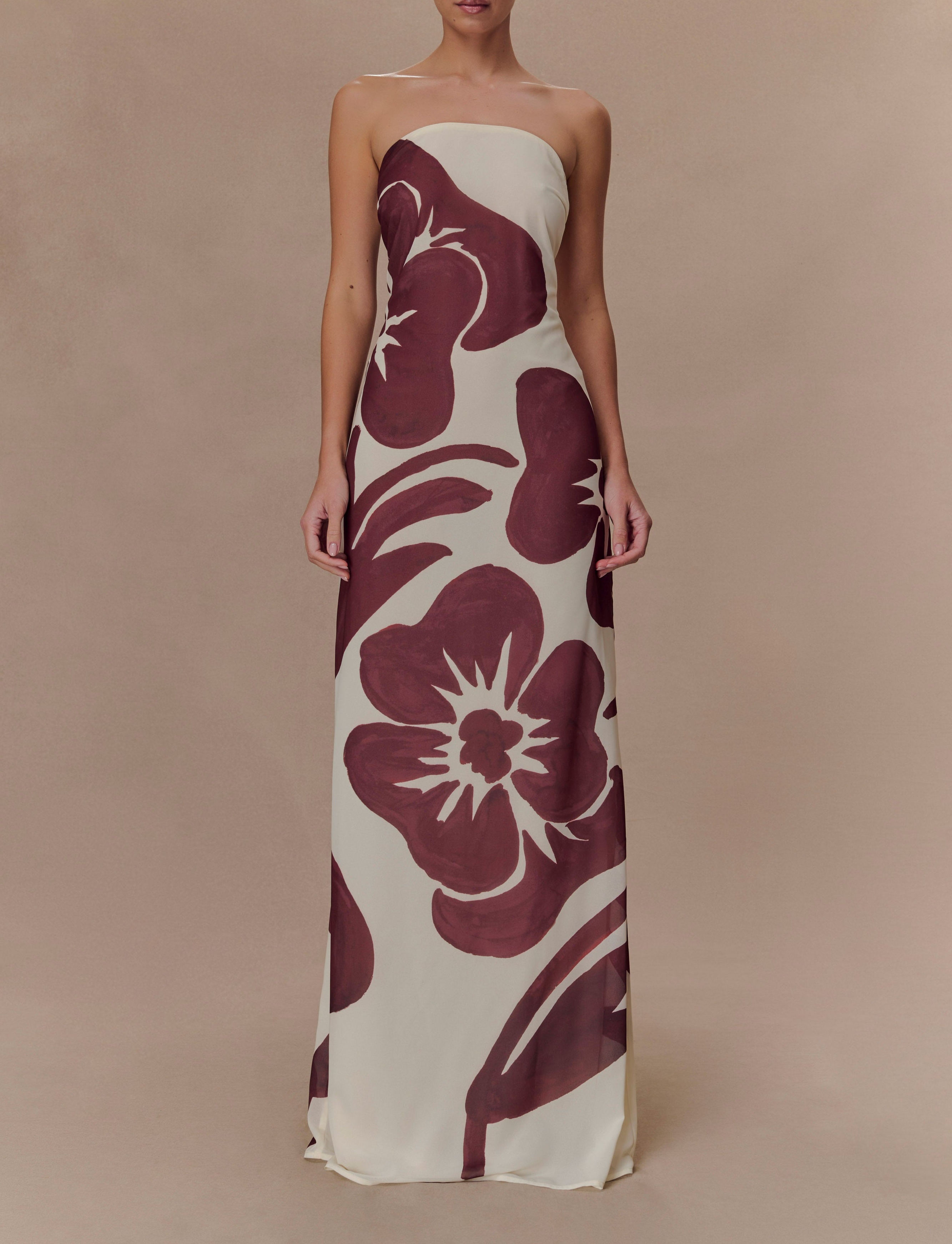 Print Strapless Chiffon Maxi Dress