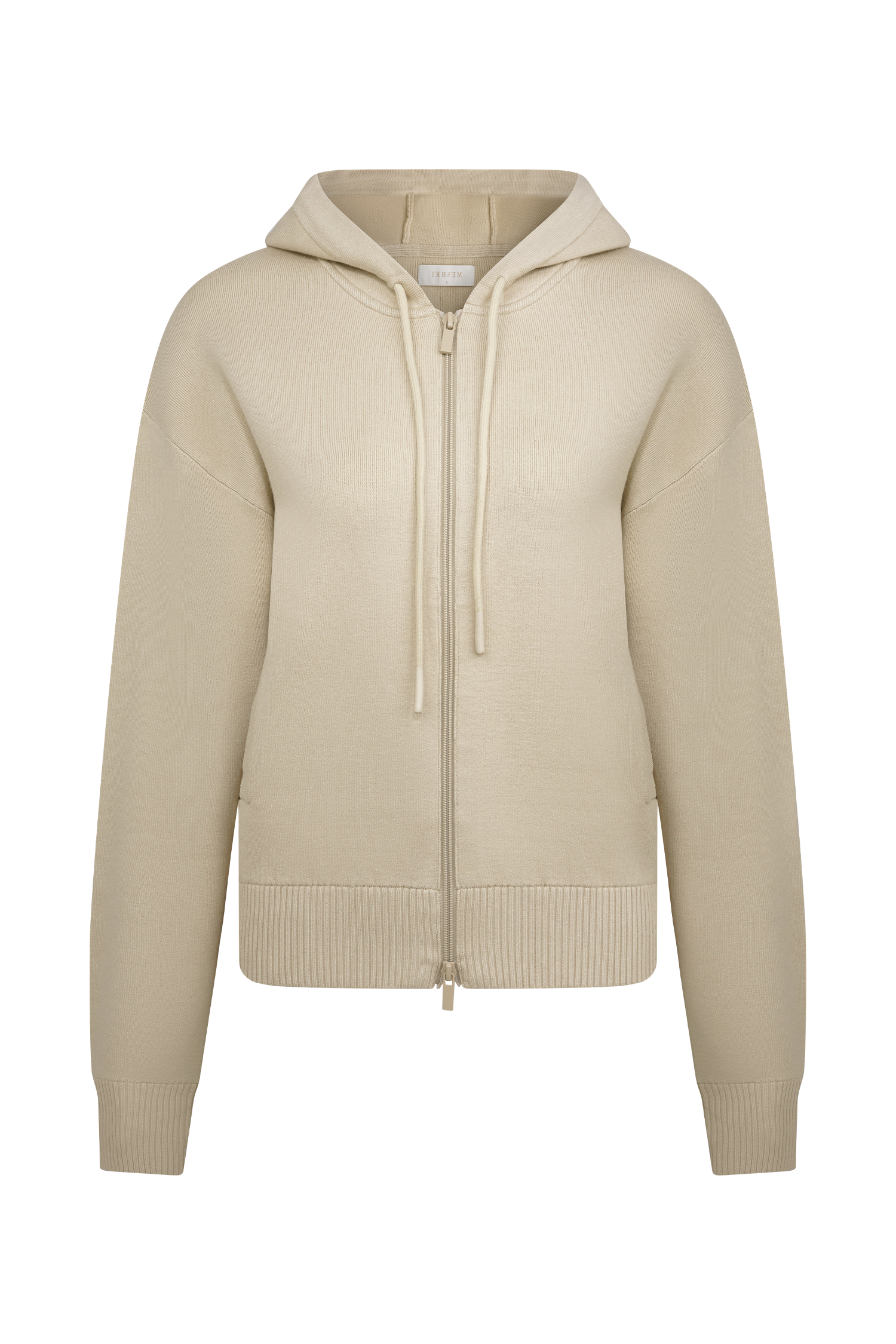 Camel Zip Front Knit Hoodie