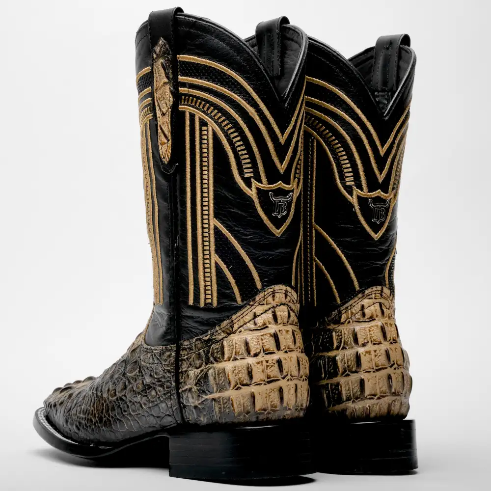 Orix Two-Tone Caiman Neck Leather Boots - Square Toe