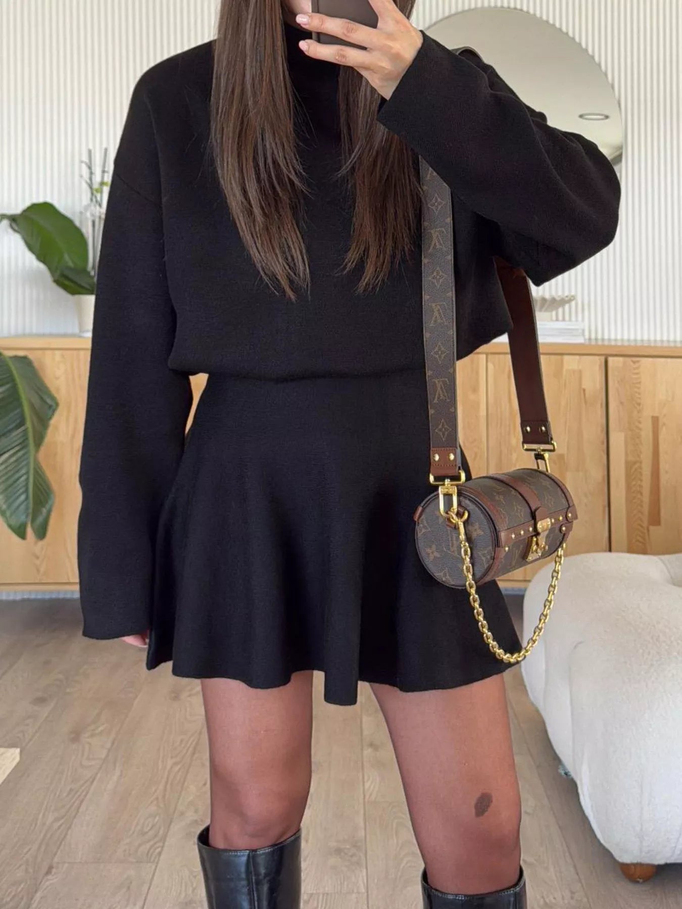 ROUND NECK LONGSLEEVE MINISWEATER DRESS