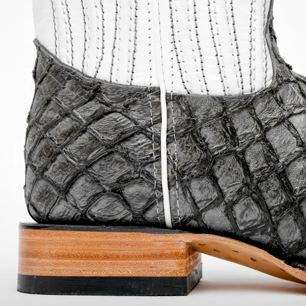 Grey Mini Pirarucu Leather Boots - Square Toe