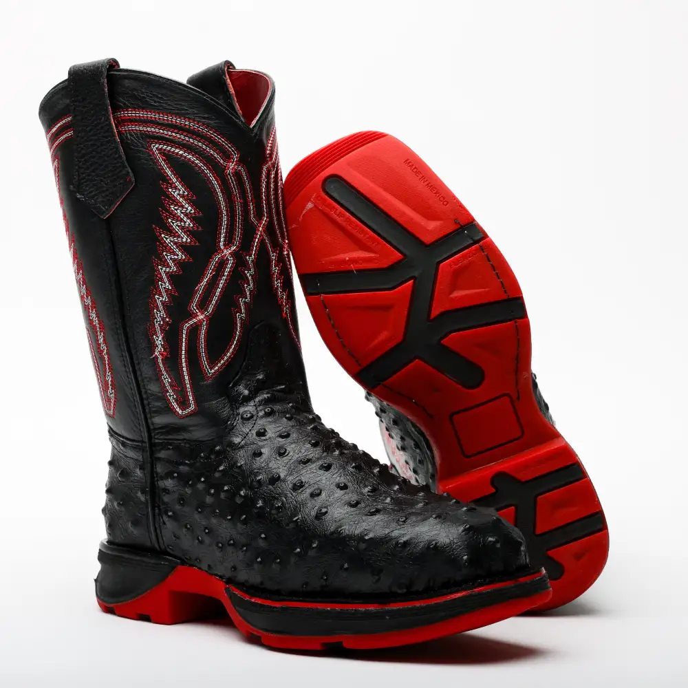 Black Ostrich Leather Boots With 3D Lightweight Sole - Composite Toe