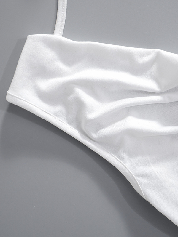 Backless Lace-Up See-Through Solid Color Split-Joint Loose Skinny Off-The-Shoulder T-Shirts Tops