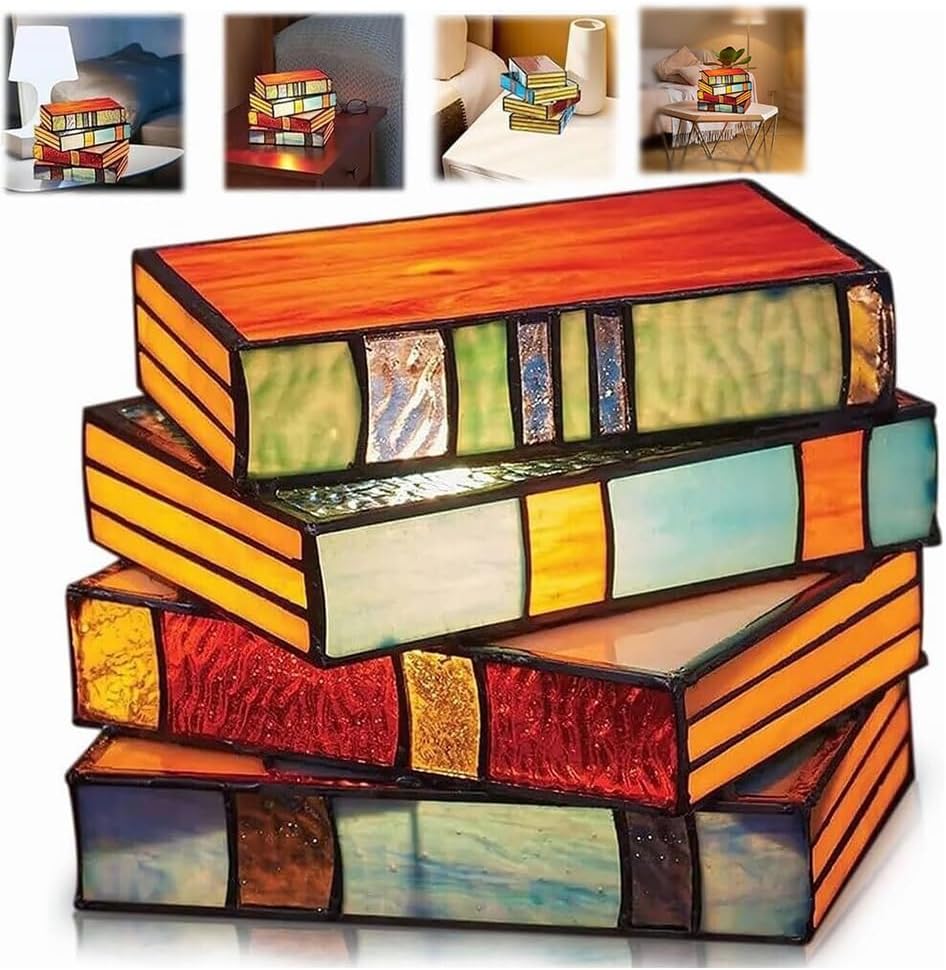 Stained Glass Stacked Books Lamp