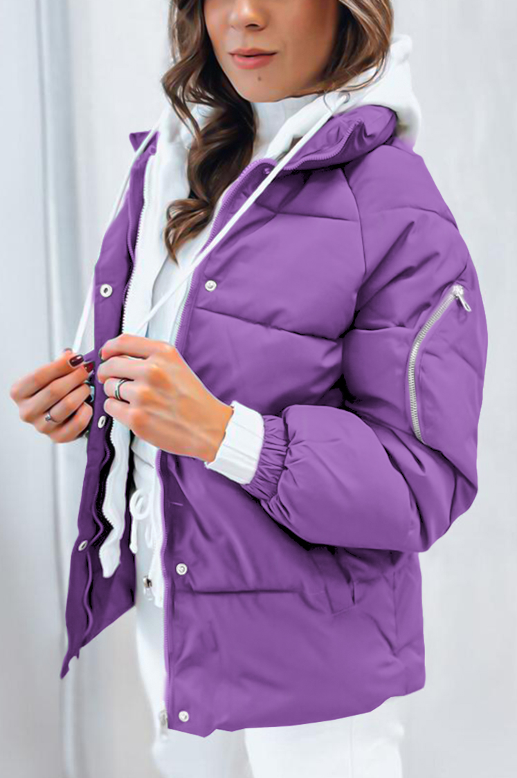 Women's Solid Color Patchwork Knitted Hooded Jacket