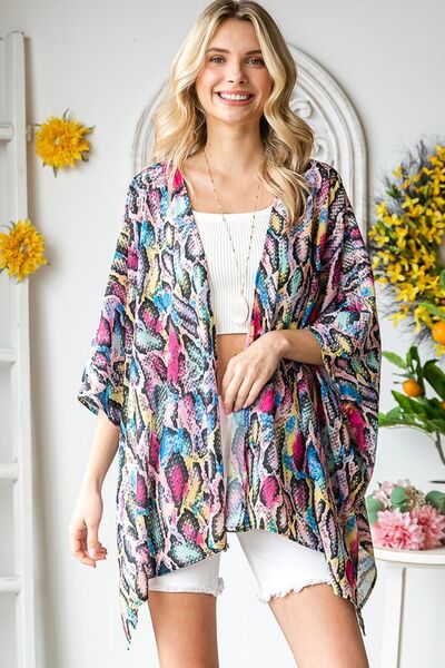 Full Size Multi Color Snake Open Cardigan