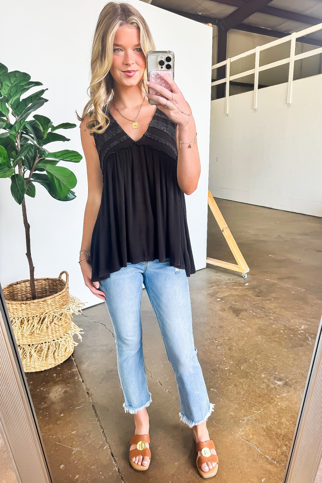 Crochet V-Neck Ruffle Tank Top