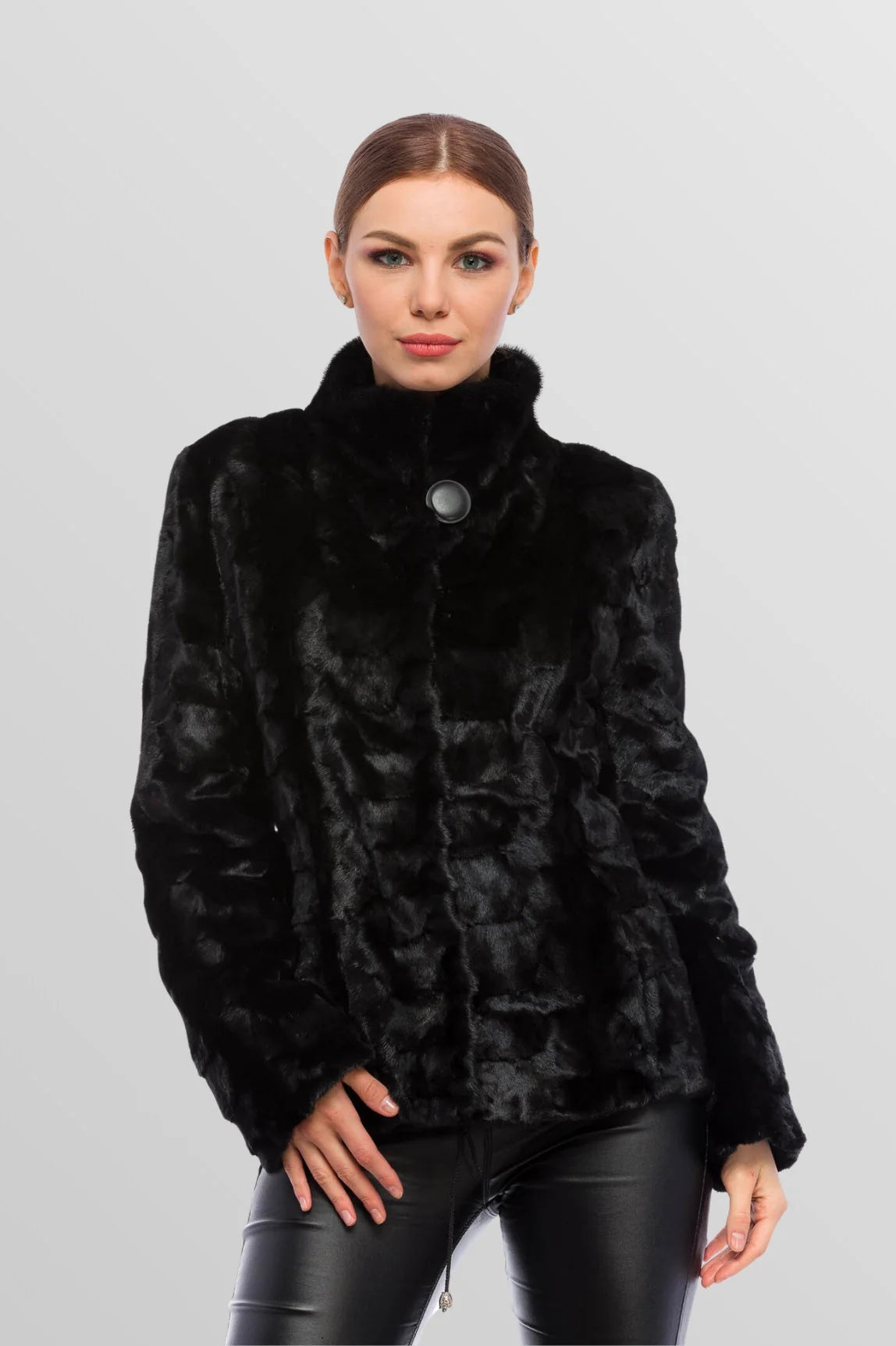 Haină din Blană Naturală de Nurcă, Femei, Obsidian 170