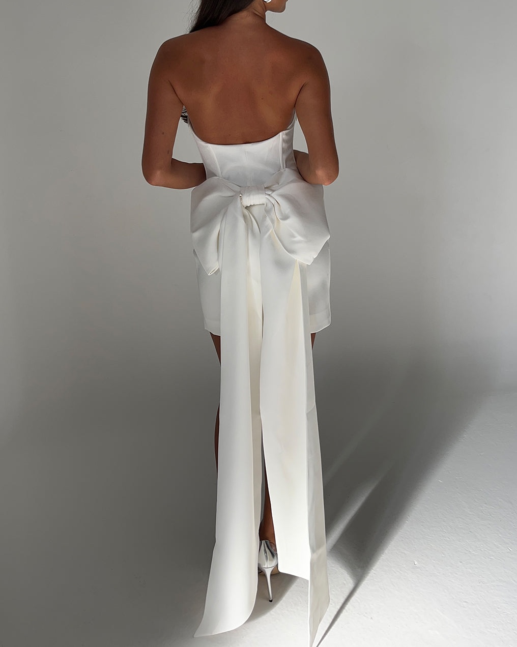 White Strapless Bow Mini Dress