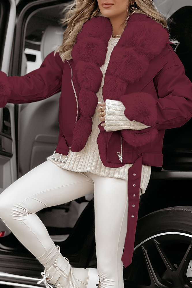 Stylish fur patchwork leather jacket