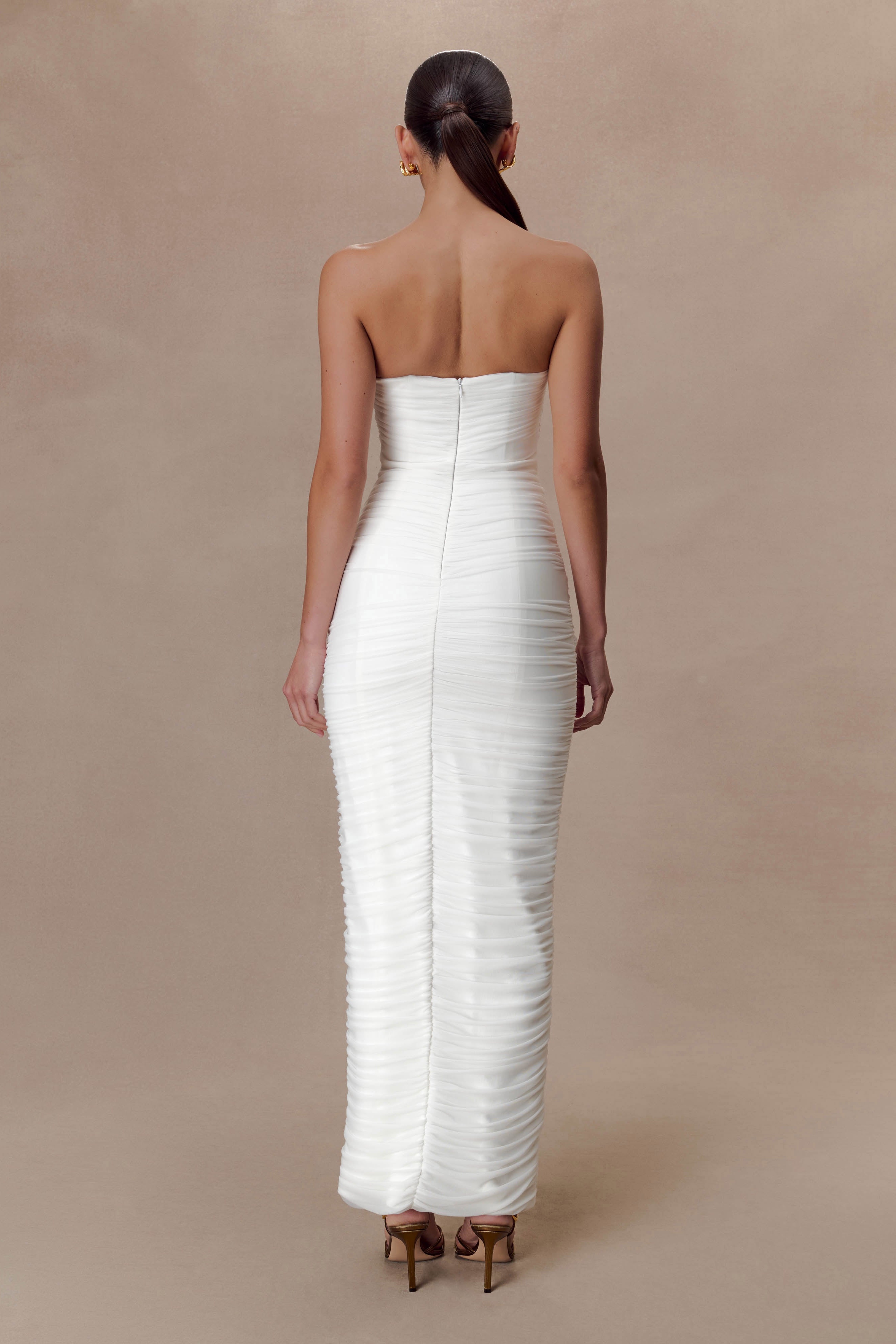 Ivory Strapless Mesh Maxi Dress