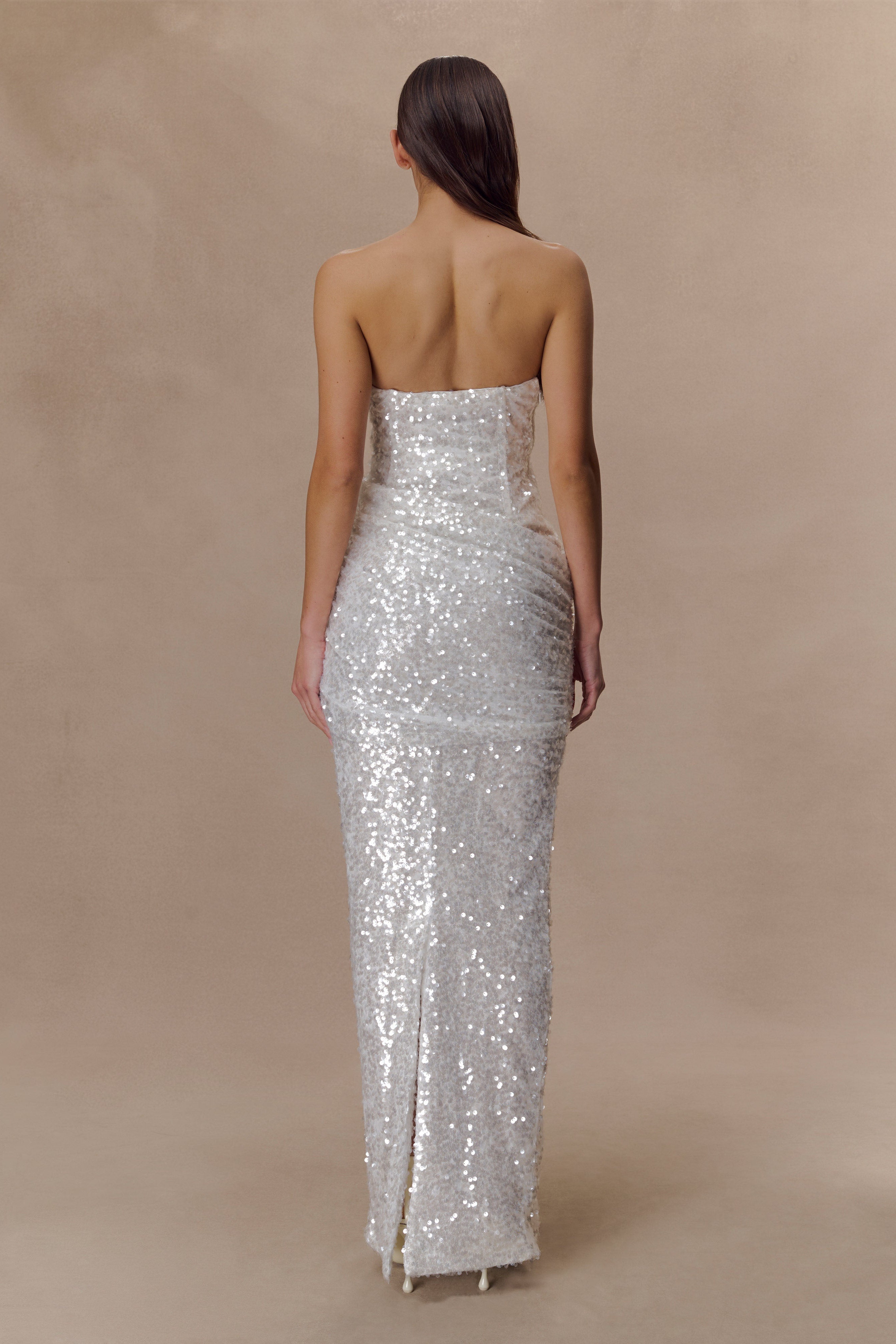 Ivory Strapless Sequin Maxi Dress