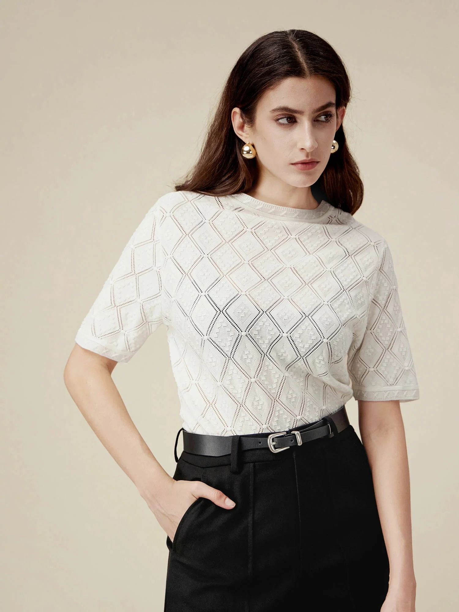 100% Lyocell Plaid Texture Top