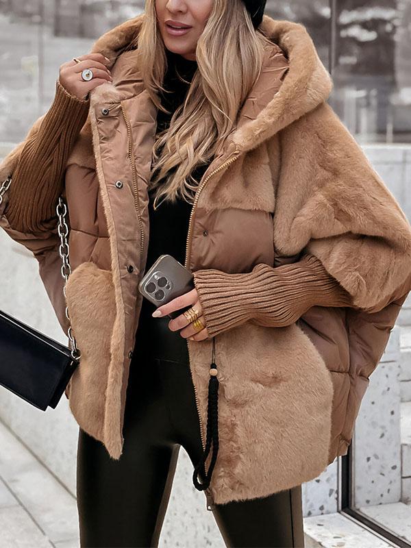 Women's Fashionable Patchwork Color Hooded Thermal Jacket