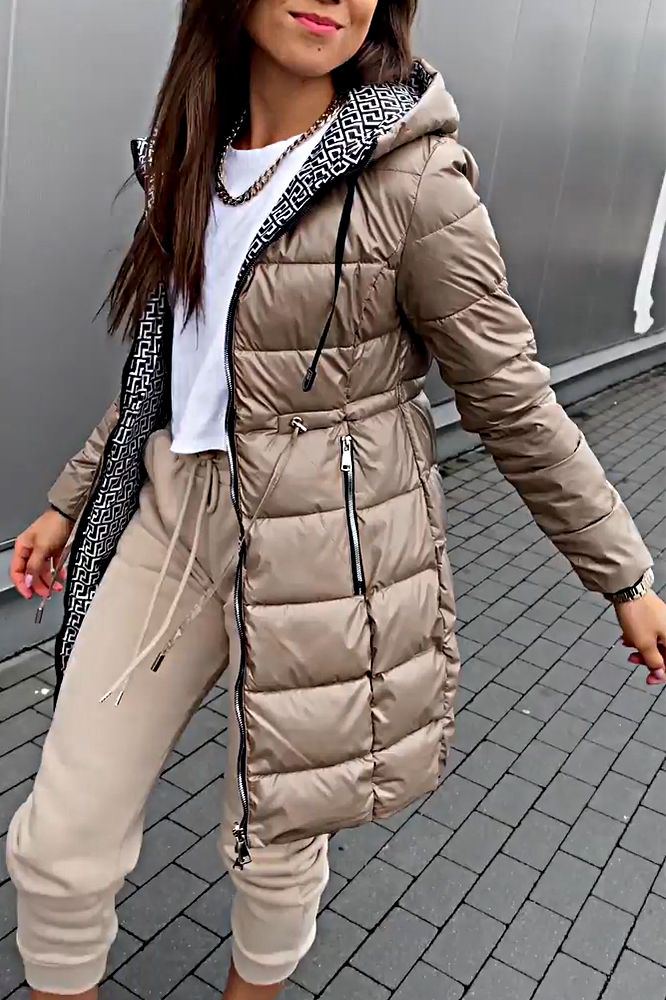 Women's fashionable reversible mid-length down jacket