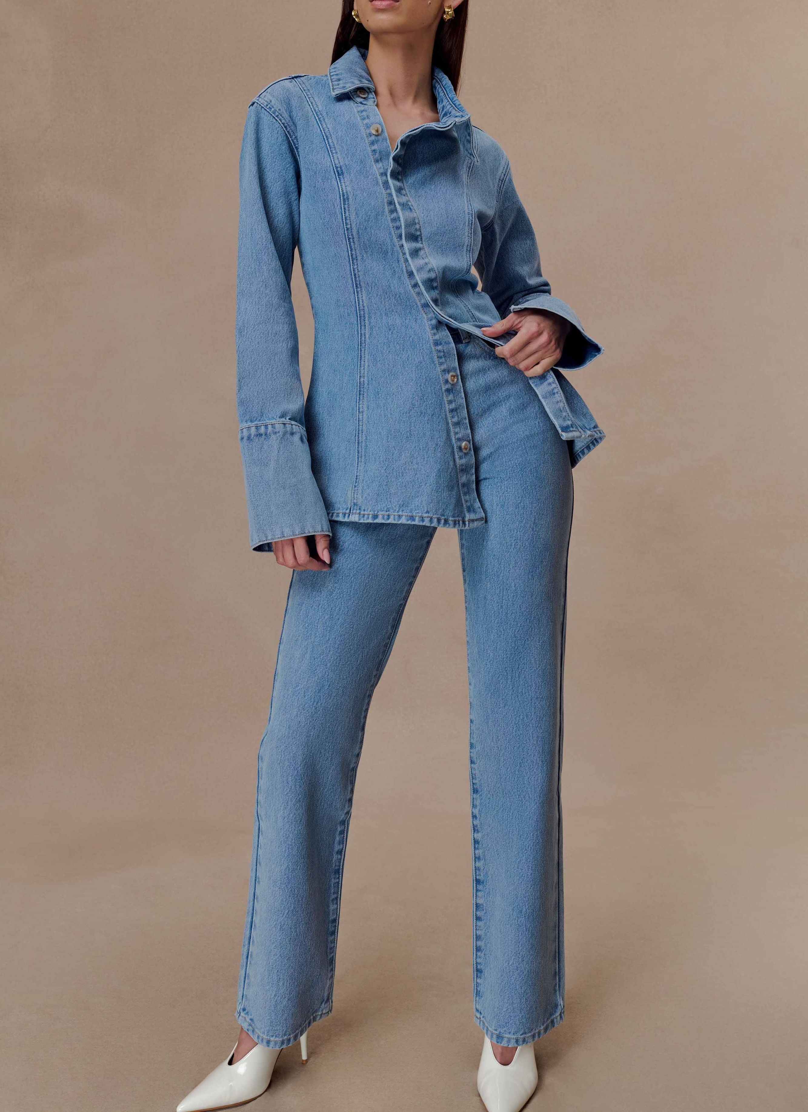 Blue High Waisted Straight Leg Jeans