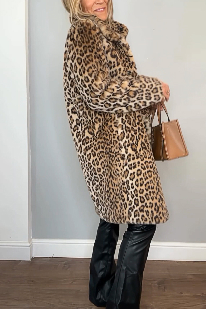 Women's Fashion Leopard Print Polar Fleece Warm Coat Jacket