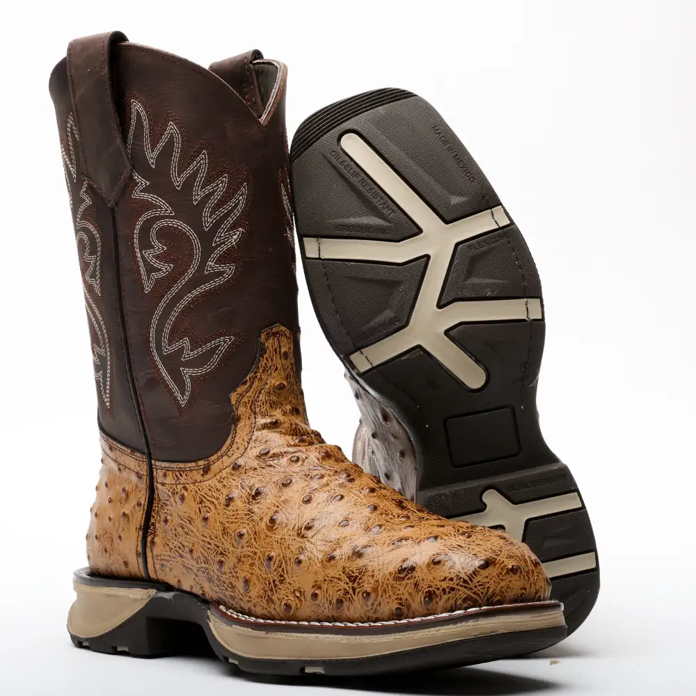 Light Honey Ostrich Leather Boots With 3D Lightweight Sole - Composite Toe