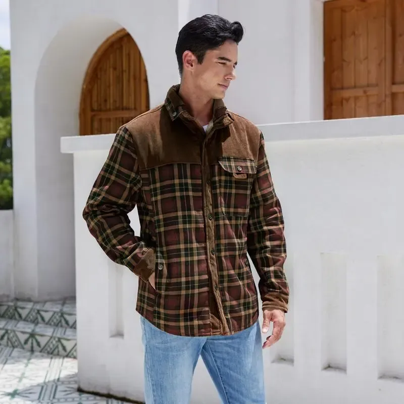 🔥Promotion Day Sale🔥Men's Sherpa Lined Plaid Jacket – Warm Fleece Outdoor Shirt Coat with Pockets