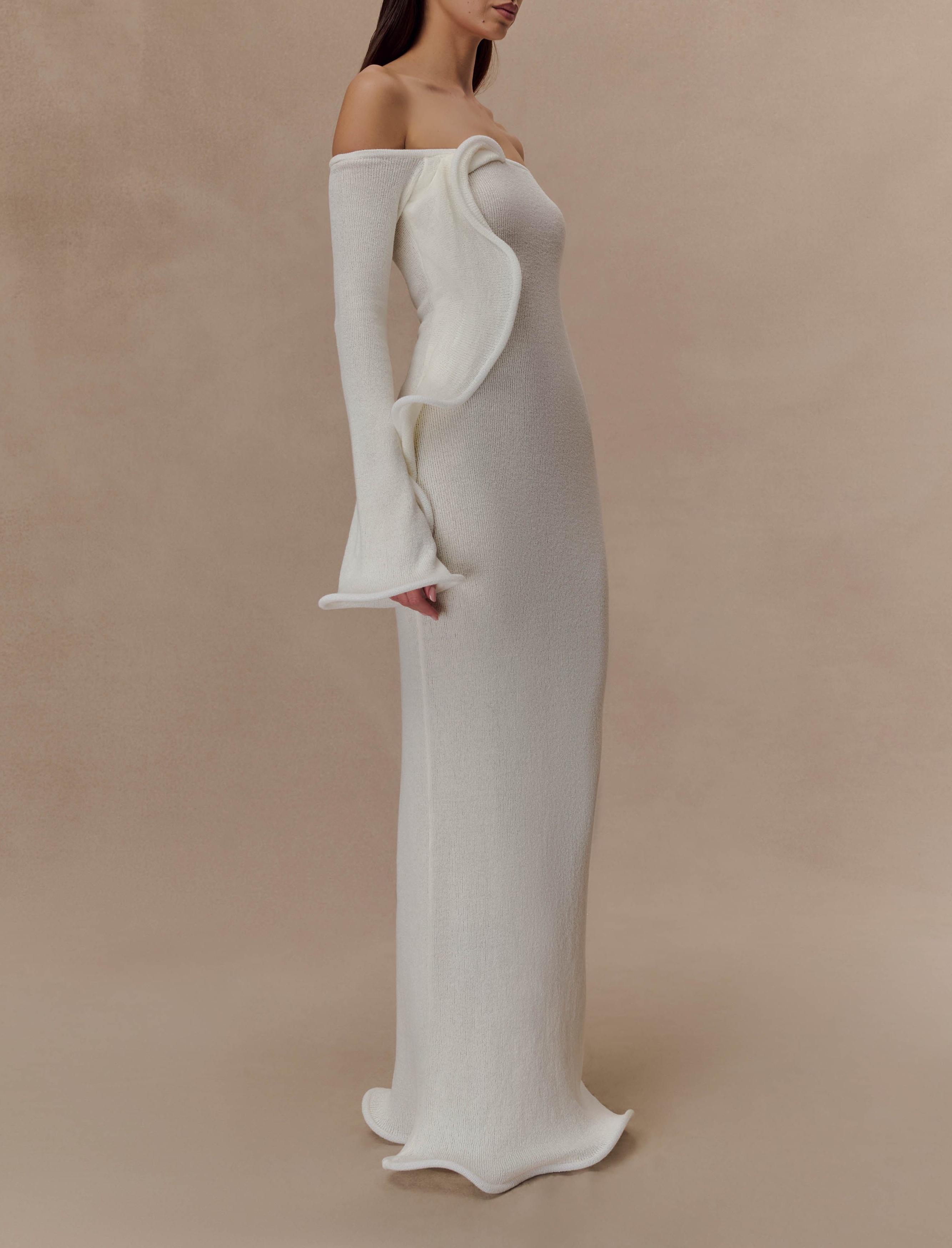 White Off Shoulder Knit Maxi Dress