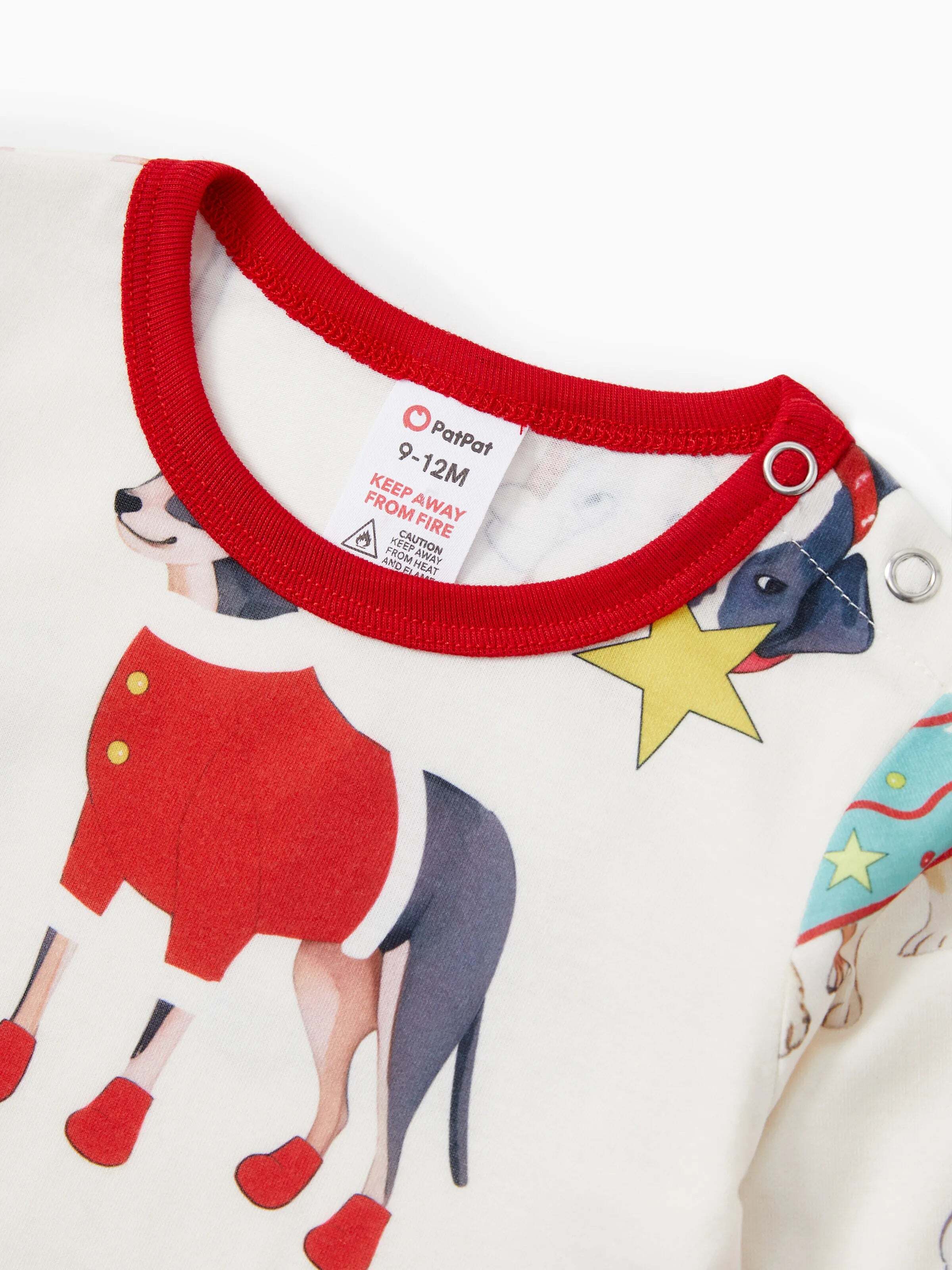 Christmas Pajamas Family Matching Cute Xmas Dog Collared Pajamas Sets with Christmas Socks LightApricot