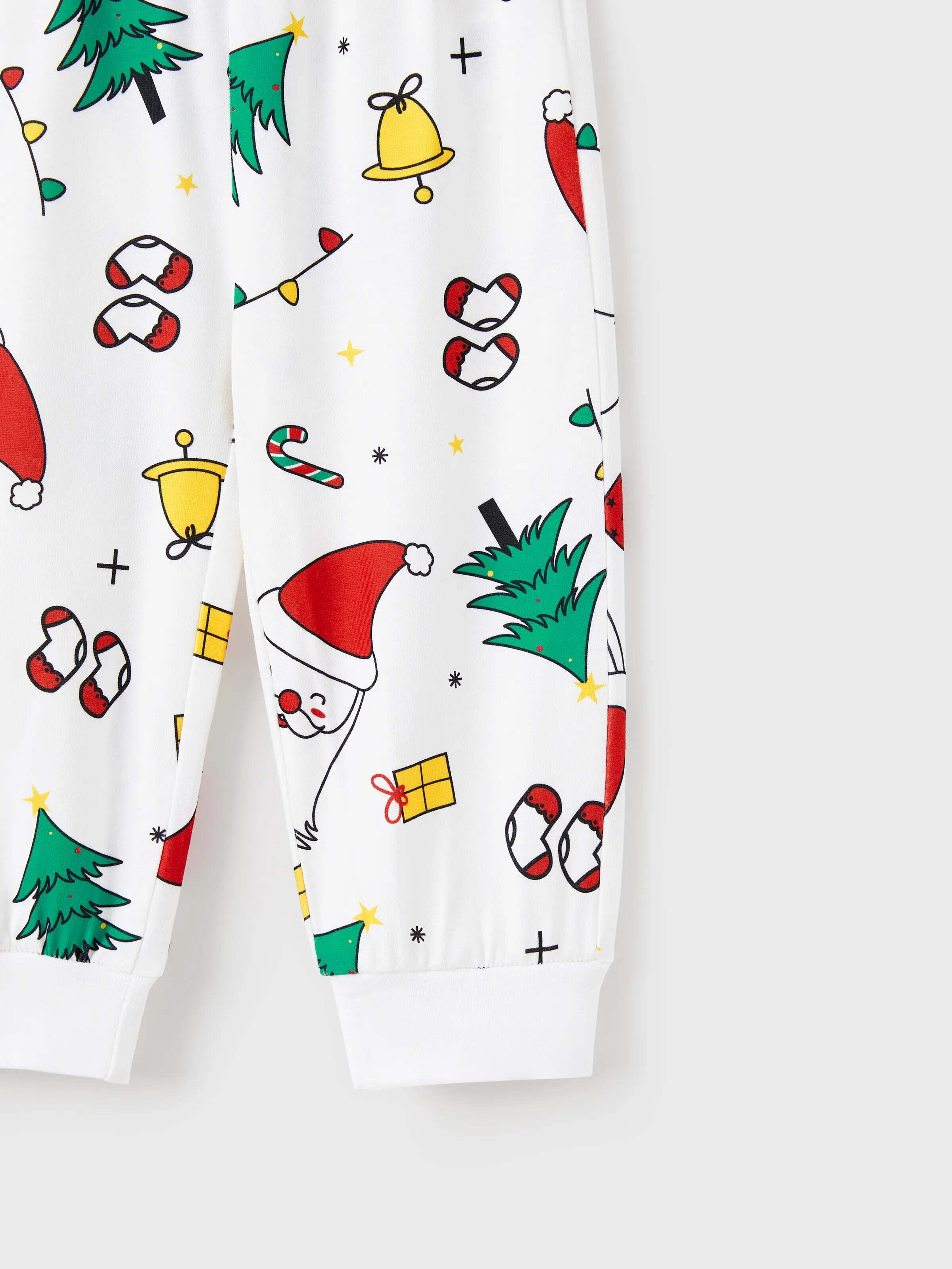 Christmas Family Matching Colorful Festival Theme Print Long Sleeve Pajamas Sets with Christmas Socks White