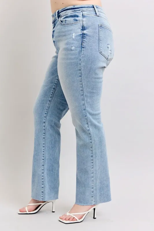 Blue Full Size Midi Rise Light Wash Dad Jeans Plus Size