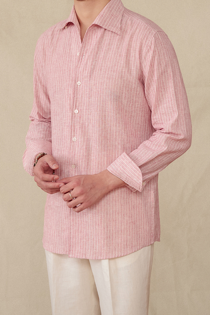 Men's Linen Blue Pinstripe Dress Shirts