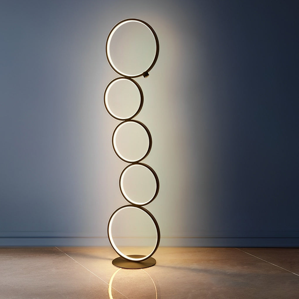5 Circles Creative Touch Dimming LED Black Modern Floor Lamp Standing Light
