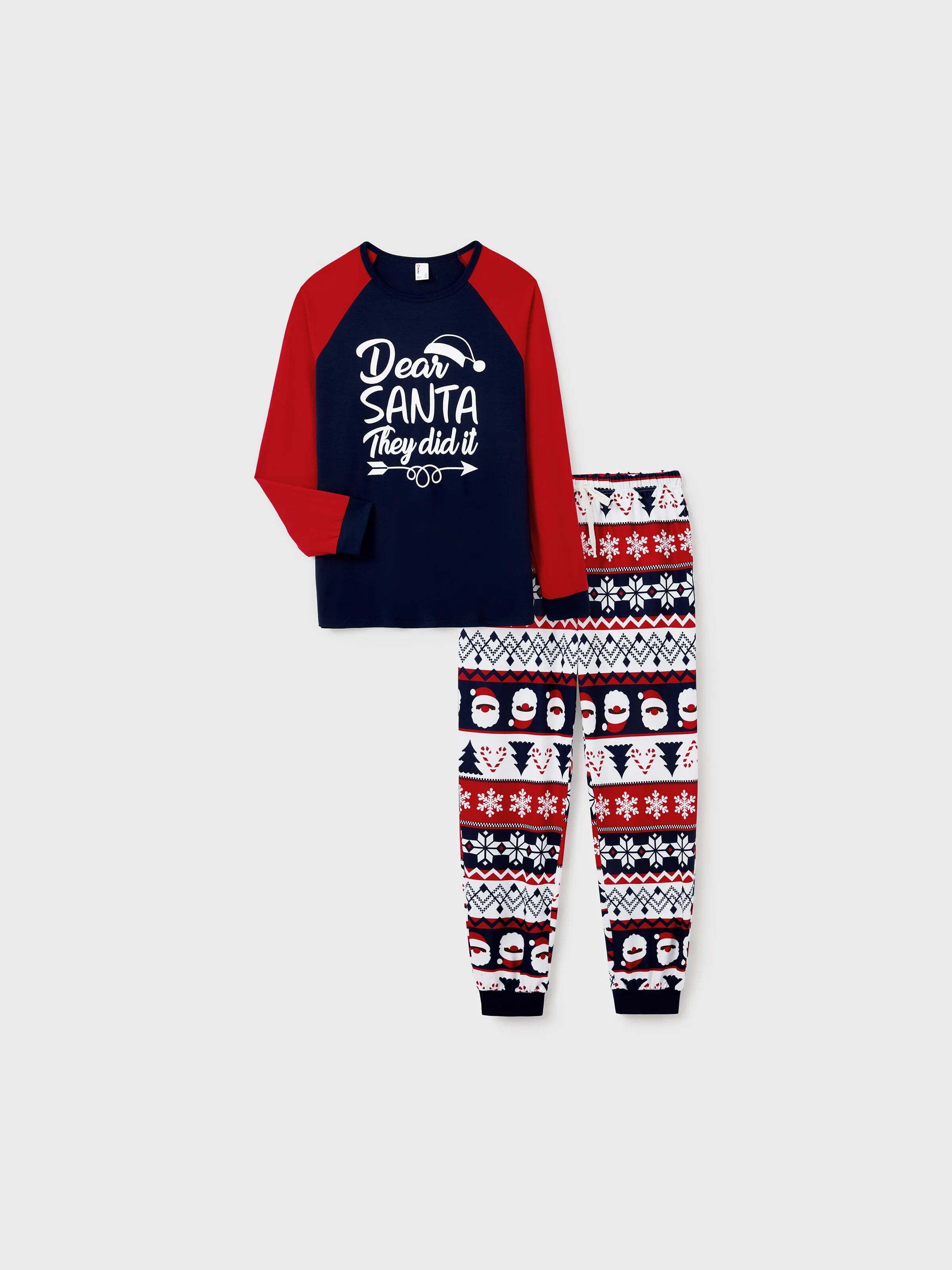Christmas Matching Family Pajamas Set Glow In The Dark Santa Claus Print PJS with Christmas Socks Deep Blue