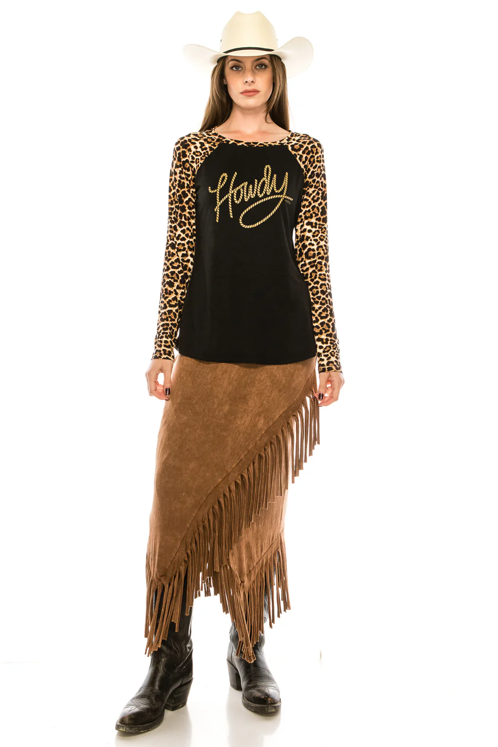 HOWDY LEOPARD SLEEVE RAGLAN SHIRT