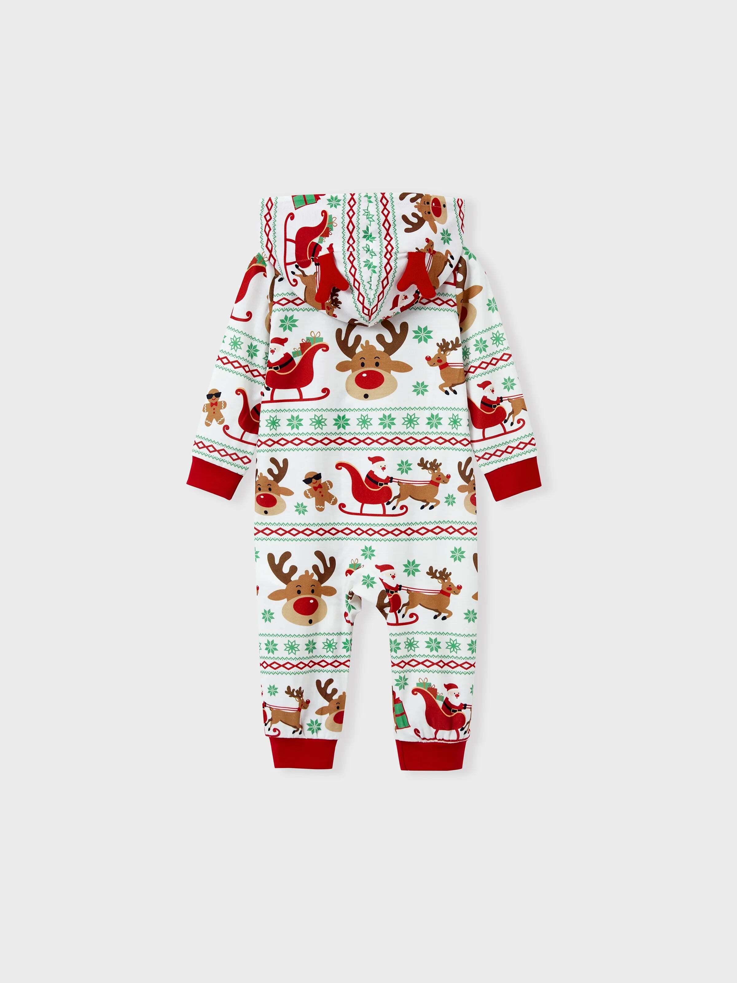 Christmas Onesies Matching Family Pajamas Set Reindeer Print Long-sleeve PJS with Christmas Socks Red