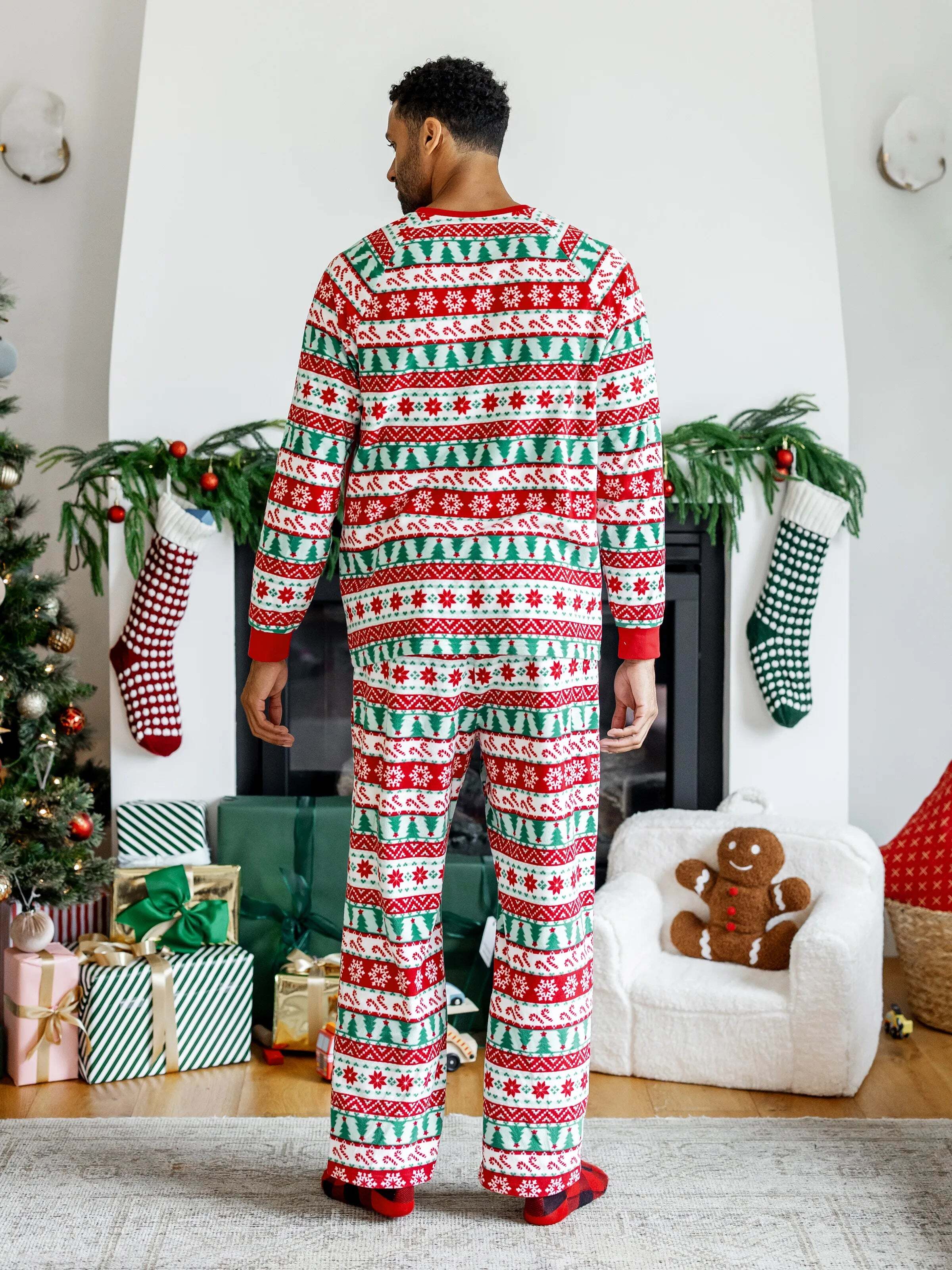 Frosty the Snowman Christmas Family Matching Fair Isle Pattern Polar Fleece Pajamas Set Red