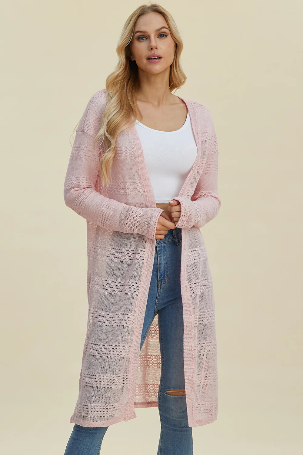 Full Size Open Front Longline Cardigan