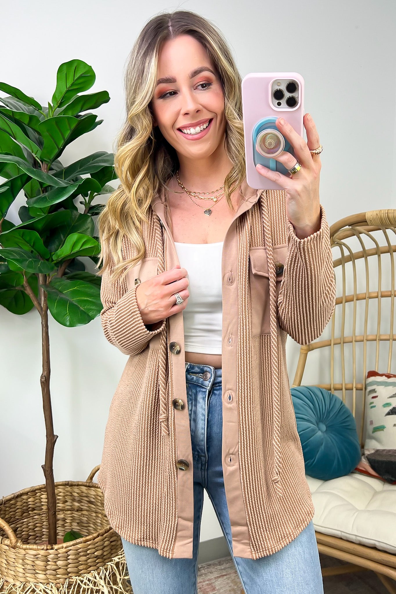 Saturday Satisfaction Ribbed Hooded Shacket