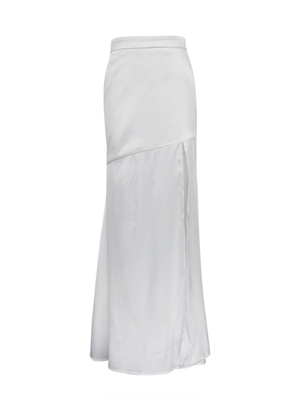 Solid Color Split-Joint Split-side Zipper High Waisted Loose Skirts Bottoms