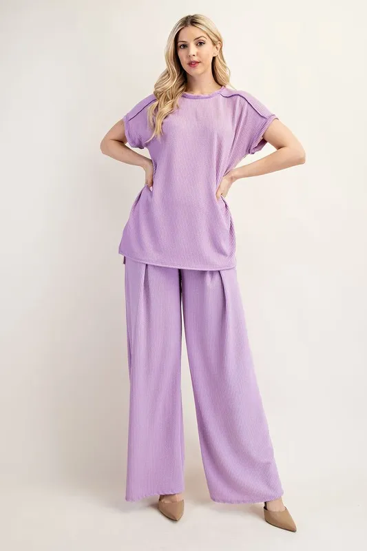 Celeste Full Size Ribbed and Stripe Top with Cuff Sleeves Plus Size