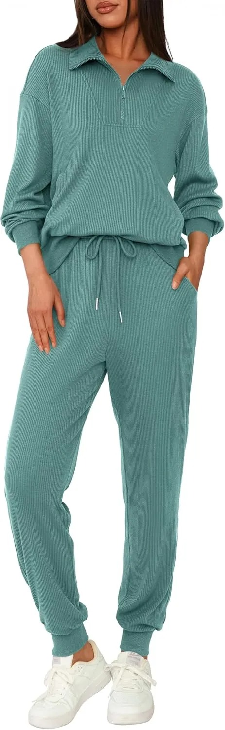 Women's Long Sleeve Half Zip Sweatshirt Sweatpants Lounge Set Sweatsuits with Pockets