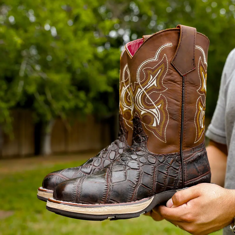 Brown Caiman Belly Leather Boots With 3D Lightweight Sole - Composite Toe
