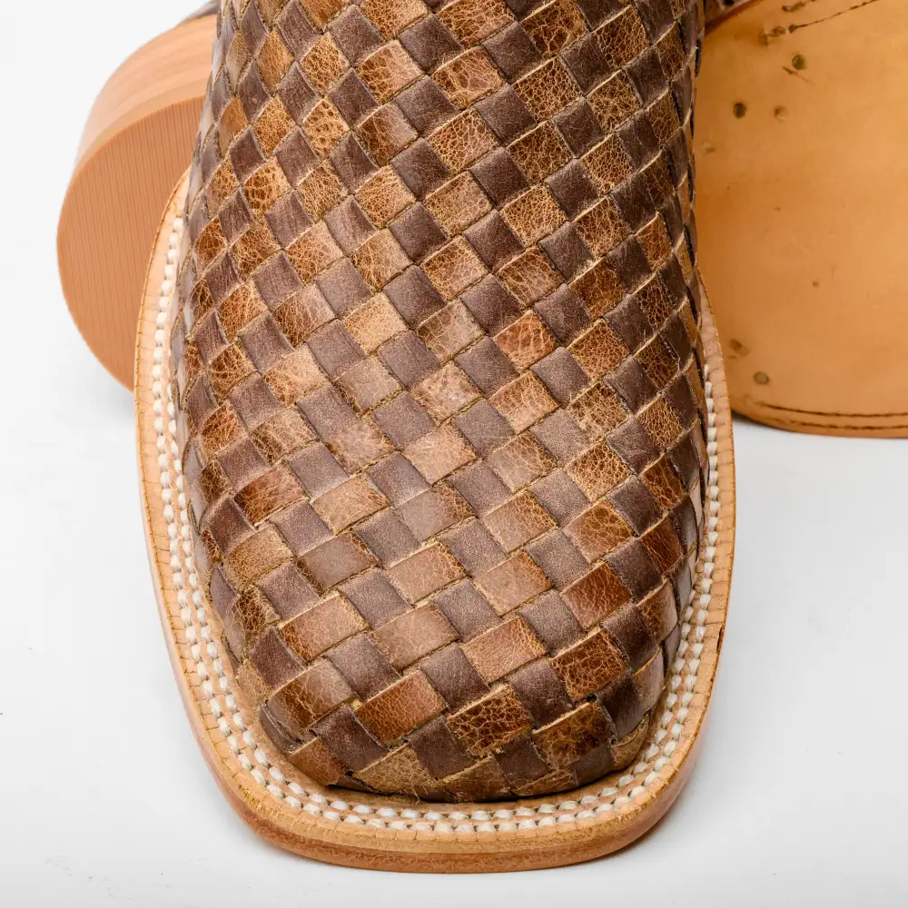 Tan Basketweave Boots -Square Toe
