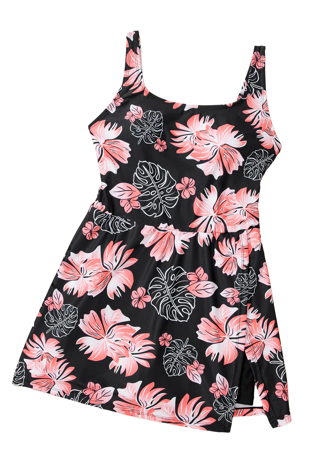 Black Floral Print Twisted Hollowed Back Swim Dress