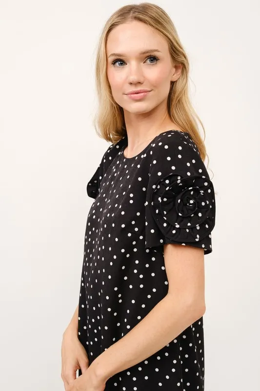 Embellished Sleeve Polka Dots Shift Dress