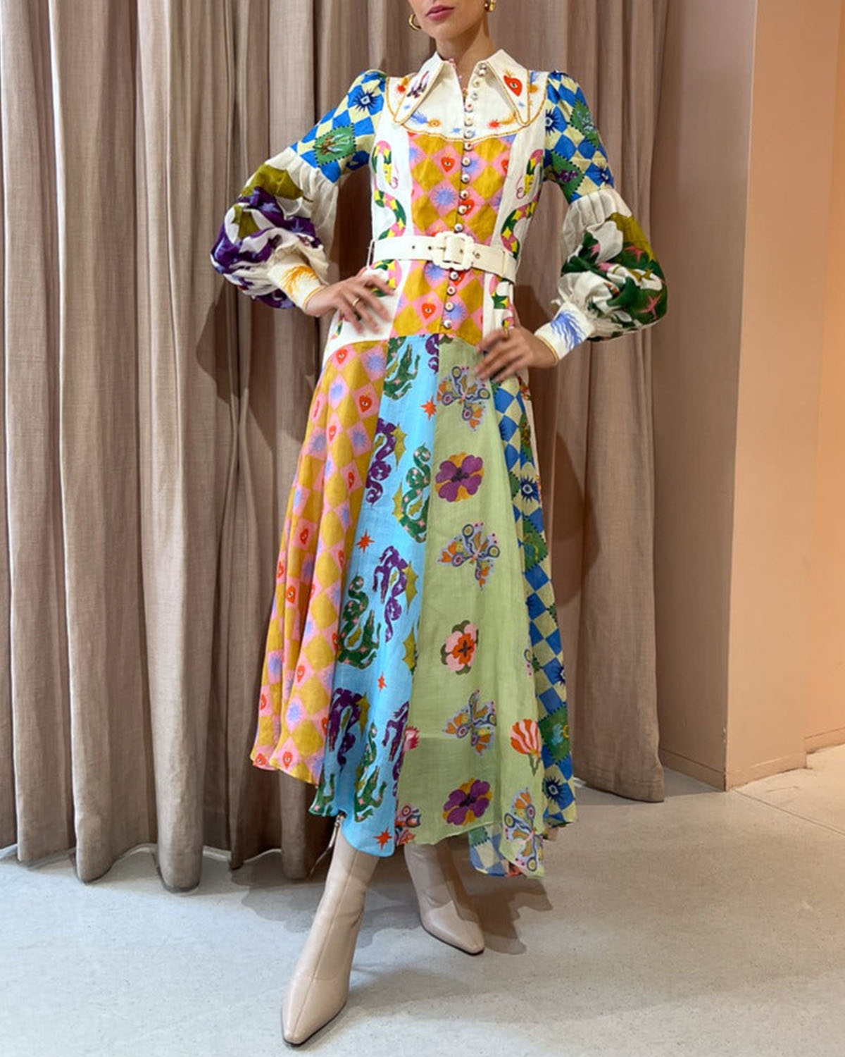 Romantic Pastoral Multicolor Flower Shirt Dress