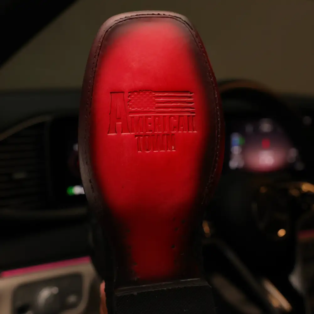 Black Basketweave Leather Boots — Square Toe