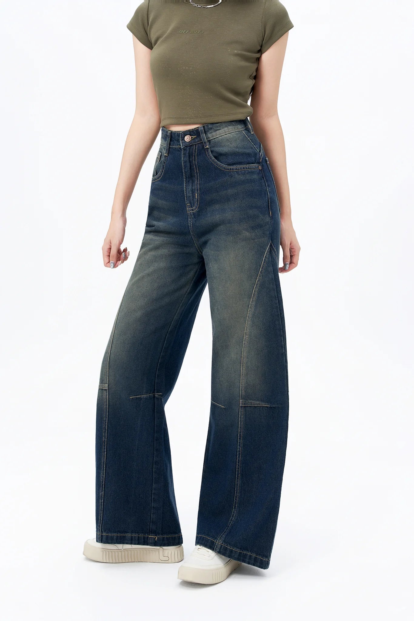 Bold Streak Pannel Wide Leg Jeans