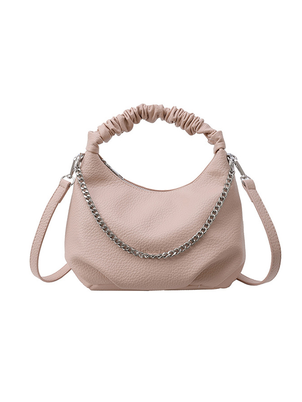Chains Pleated Solid Color Zipper Handbags Crossbody Bags