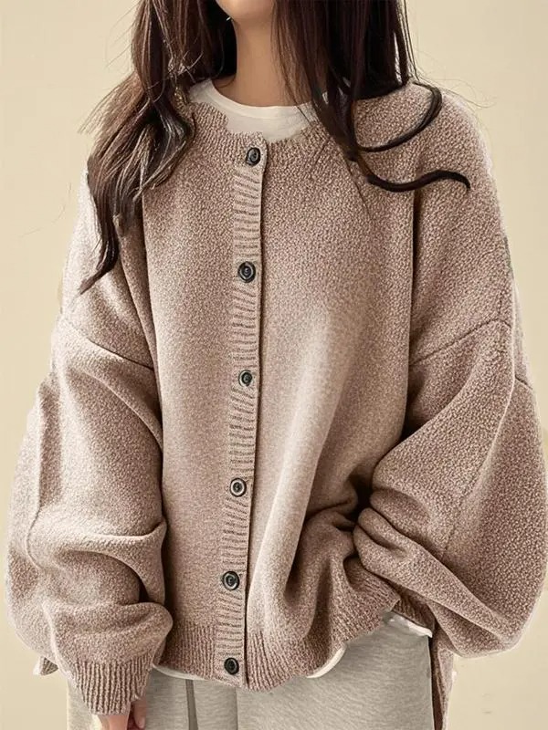 Women's Plain Button Front Knit Cardigan