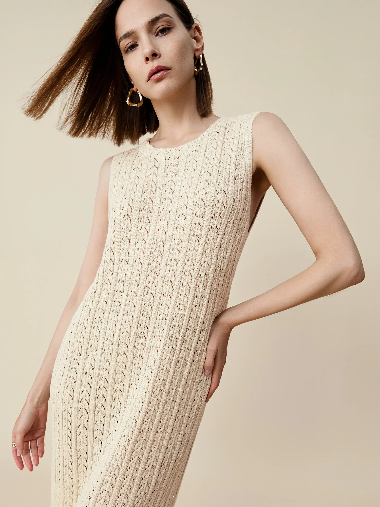 Lyocell Round Neck Sleeveless Sequined Dress